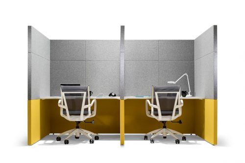 yellow and grey office pods